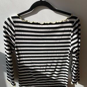 Ann Taylor Black and White Striped Long Sleeve Top